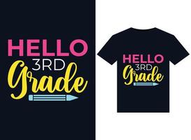 Hello 3rd Grade illustrations for print-ready T-Shirts design vector