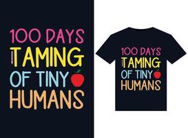 100 días de domar ilustraciones de pequeños humanos para el diseño de camisetas listas para imprimir vector