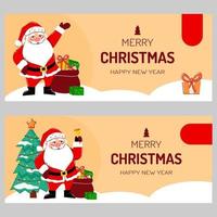 ofertas especiales, venta de navidad, hasta descuento, hermosa pancarta de descuento con santa claus con regalos vector