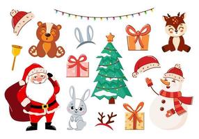 Elements of Christmas and New Year on a white background. Characters and Christmas items.Vector illustration vector