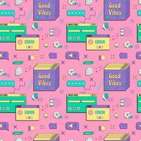 Vaporwave UI and UX elements seamless pattern. PC retro game frame. Nostalgic style 70s, 80s, 90s. vector