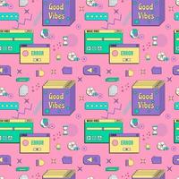 Vaporwave UI and UX elements seamless pattern. PC retro game frame. Nostalgic style 70s, 80s, 90s. vector