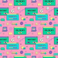 Vaporwave UI and UX elements seamless pattern. PC retro game frame. Nostalgic style 70s, 80s, 90s. vector
