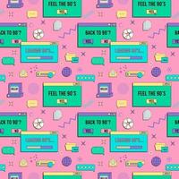 Vaporwave UI and UX elements seamless pattern. PC retro game frame. Nostalgic style 70s, 80s, 90s. vector