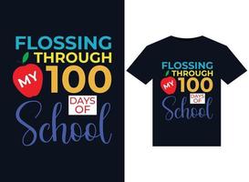 Flossing Through My 100 Days Of School illustrations for print-ready T-Shirts design vector