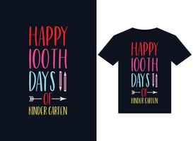 felices 100 días de jardín de infantes ilustraciones para el diseño de camisetas listas para imprimir vector