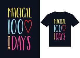 Magical 100 Days illustrations for print-ready T-Shirts design vector