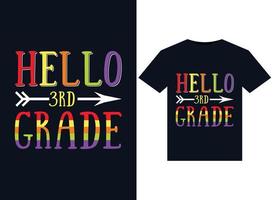 Hello 3rd Grade illustrations for print-ready T-Shirts design vector