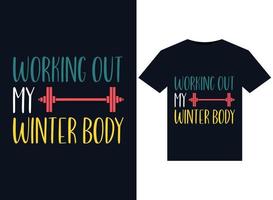 Working out my winter body illustrations for print-ready T-Shirts design vector