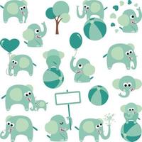 Fun package of baby elephant with set digital elements vector