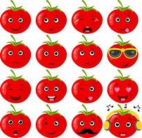 conjunto de un tomate rojo fresco con diferentes expresiones vector