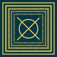 Border pattern with retro hand-drawn sketch golden chain on dark background. Drawing engraving texture. Great design for fashion, textile, decorative frame, yacht style card. vector