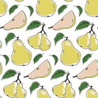 Vector seamless pattern with doodle style yellow pears and leaves