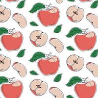 Vector seamless pattern with doodle style pink apples and leaves