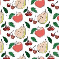 Vector seamless pattern with doodle style garden fruits, apples, pears and cherries