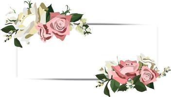 banner de boda vectorial con rosas rosas y blancas y flores de jazmín vector