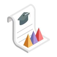 Paper with mortarboard, isometric design of graduation icon vector