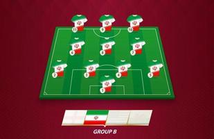 campo de fútbol con la alineación del equipo de irán para la competencia europea. vector