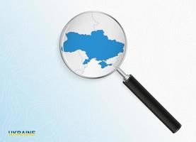 Magnifier with map of Ukraine on abstract topographic background. vector