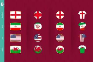 Collection of flags of Group B soccer tournament, a set of vector icons.