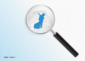 Magnifier with map of Finland on abstract topographic background. vector