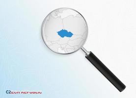 Magnifier with map of Czech Republic on abstract topographic background. vector