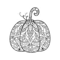 Vector linear pumpkin with ornament for coloring page. Isolated outline vegetable  with oriental motif