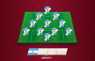 Football field with Argentina team lineup for European competition. vector