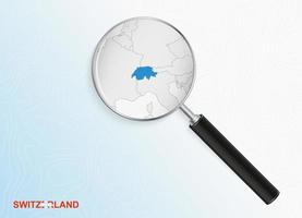 Magnifier with map of Switzerland on abstract topographic background. vector