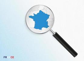 Magnifier with map of France on abstract topographic background. vector
