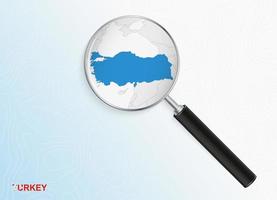 Magnifier with map of Turkey on abstract topographic background. vector