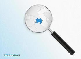 Magnifier with map of Azerbaijan on abstract topographic background. vector