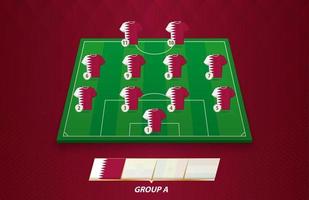 Football field with Qatar team lineup for European competition. vector