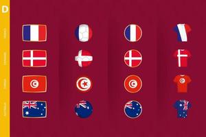 Collection of flags of Group D soccer tournament, a set of vector icons.