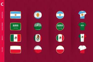 Collection of flags of Group C soccer tournament, a set of vector icons.