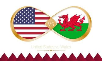 United States versus Wales golden icon for Football 2022 match. vector