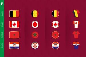 Collection of flags of Group F soccer tournament, a set of vector icons.