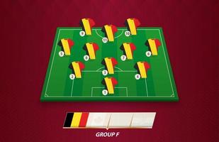 Football field with Belgium team lineup for European competition. vector