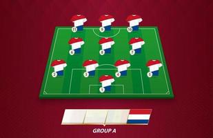 Football field with Netherlands team lineup for European competition. vector