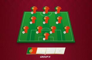 Football field with Portugal team lineup for European competition. vector