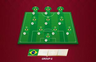 Football field with Brazil team lineup for European competition. vector