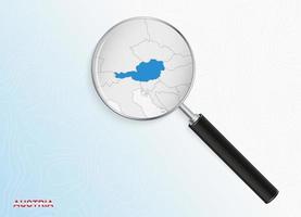 Magnifier with map of Austria on abstract topographic background. vector