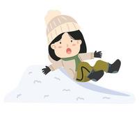 Kid girl Sliding Off Snow Hill vector