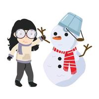 Kid Girl making snowman cartoon vector