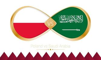 Poland versus Saudi Arabia golden icon for Football 2022 match. vector