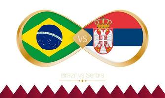 Brazil versus Serbia golden icon for Football 2022 match. vector