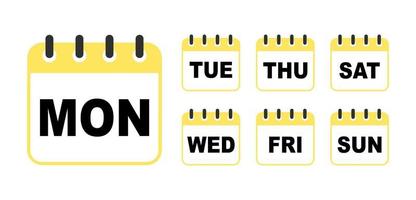 icono de conjunto de calendario sobre fondo blanco. días de la semana vector