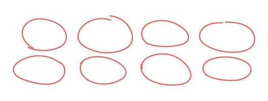 Collection of different red circles. Set hand drawn highlight circle isolated on white background vector