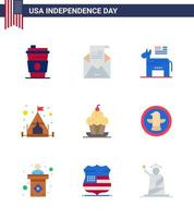 9 USA Flat Signs Independence Day Celebration Symbols of dessert tent mail camping symbol Editable USA Day Vector Design Elements