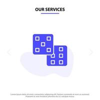 Our Services Dice Gaming Probability Solid Glyph Icon Web card Template vector